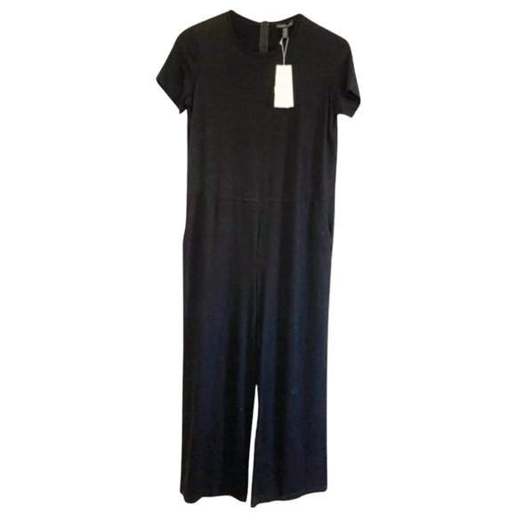 $248 Eileen Fisher Crop Jersey Jumpsuit XSmall Black Cropped